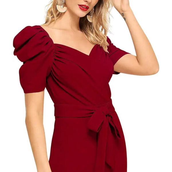 Caira 03 Maroon Puff Sleeve Belted Jumpsuit