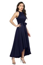 Deltin S-26 Women’s Solid Navy Blue High-Low Sleeveless Dress - Image 2