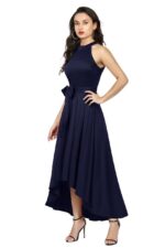 Deltin S-26 Women’s Solid Navy Blue High-Low Sleeveless Dress - Image 3
