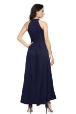 Deltin S-26 Women’s Solid Navy Blue High-Low Sleeveless Dress - Image 4