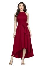 Deltin S-27 Women’s Solid Maroon High-Low Sleeveless Dress - Image 2