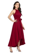 Deltin S-27 Women’s Solid Maroon High-Low Sleeveless Dress - Image 5