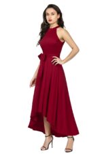 Deltin S-27 Women’s Solid Maroon High-Low Sleeveless Dress