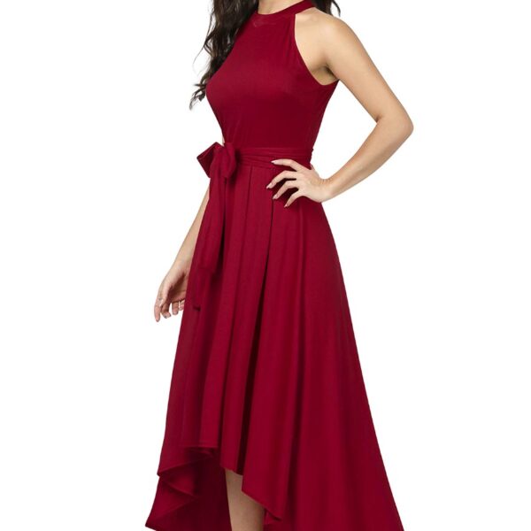 Deltin S-27 Women’s Solid Maroon High-Low Sleeveless Dress