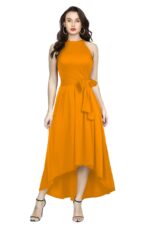 Deltin S-28 Women’s Solid Yellow High-Low Sleeveless Dress