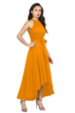 Deltin S-28 Women’s Solid Yellow High-Low Sleeveless Dress - Image 3