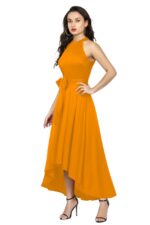 Deltin S-28 Women’s Solid Yellow High-Low Sleeveless Dress - Image 2