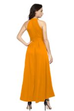 Deltin S-28 Women’s Solid Yellow High-Low Sleeveless Dress - Image 5