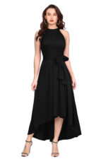 Deltin S-21 Women’s Solid Black High-Low Sleeveless Dress - Image 3