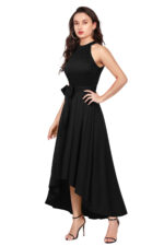 Deltin S-21 Women’s Solid Black High-Low Sleeveless Dress