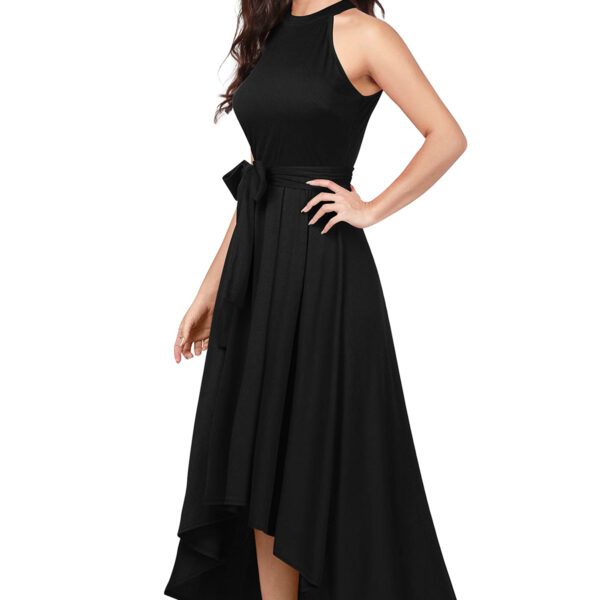 Deltin S-21 Women’s Solid Black High-Low Sleeveless Dress