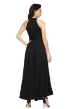 Deltin S-21 Women’s Solid Black High-Low Sleeveless Dress - Image 2