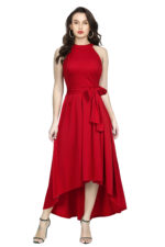 Deltin S-24 Women’s Solid Red High-Low Sleeveless Dress - Image 5