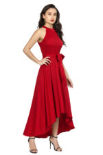 Deltin S-24 Women’s Solid Red High-Low Sleeveless Dress