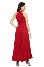 Deltin S-24 Women’s Solid Red High-Low Sleeveless Dress - Image 2