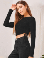 SIDE DRAWSTRING RUCHED CROP TOP - Image 3