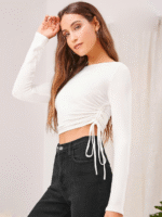 SIDE DRAWSTRING RUCHED CROP TOP - Image 5
