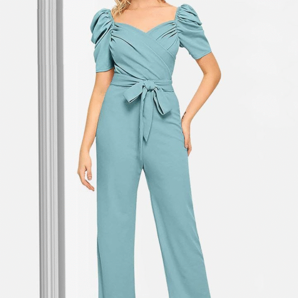 SKY BLUE PUFF SLEEVE JUMPSUIT