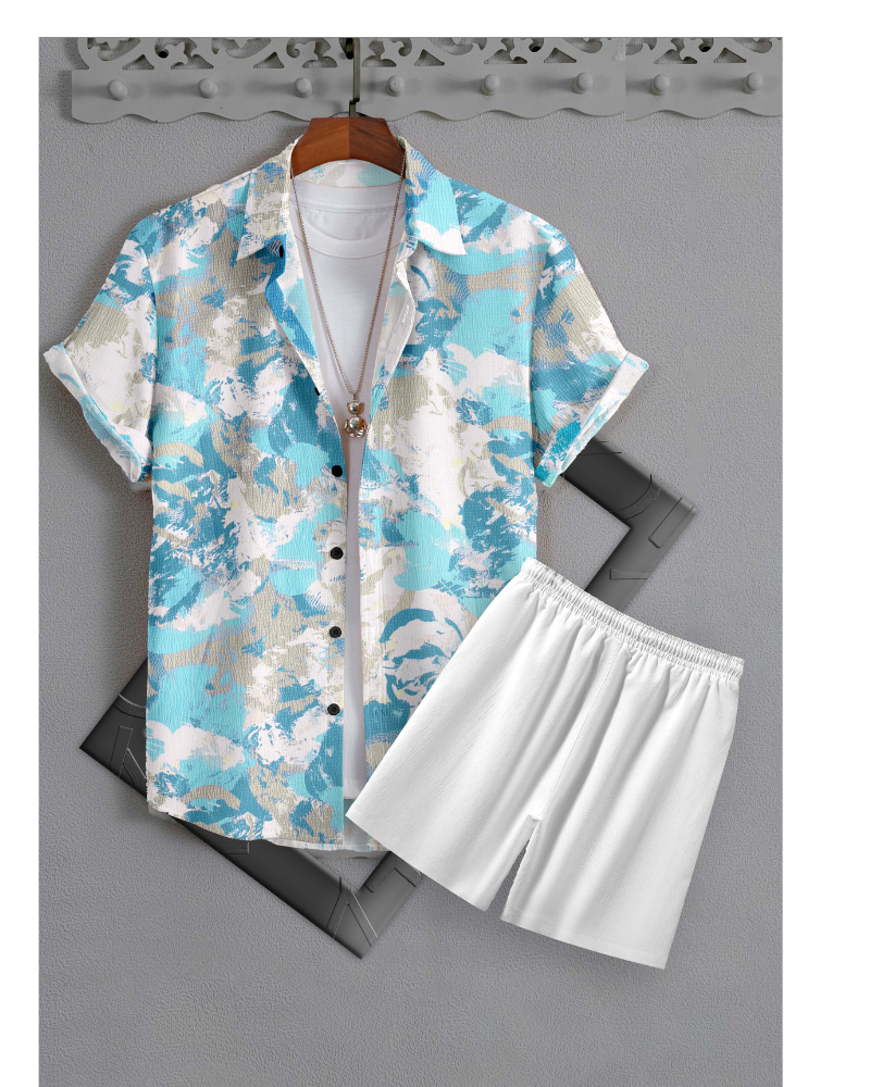 Azyroo Men’s Blue Abstract Co-ord Set – Trendy Printed Summer Outfit