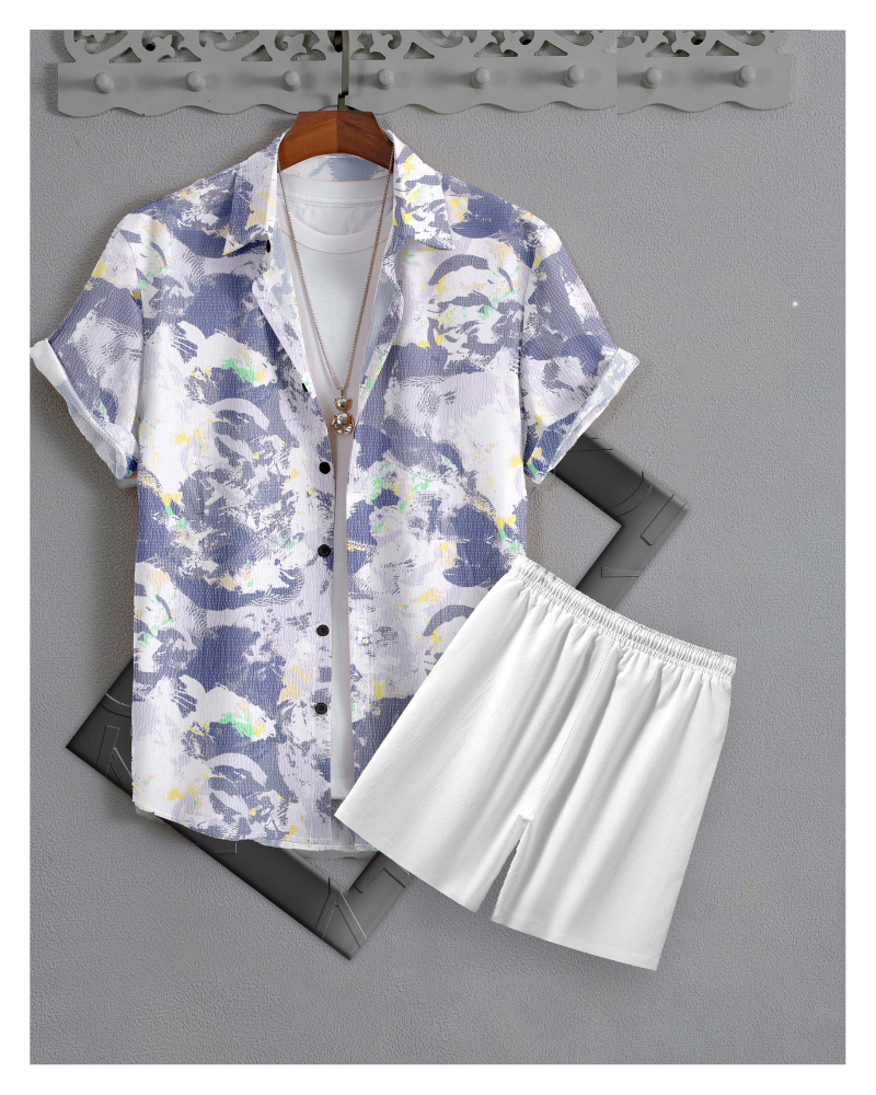 Azyroo Men’s Grey Splash Print Co-ord Set – Artistic Streetwear