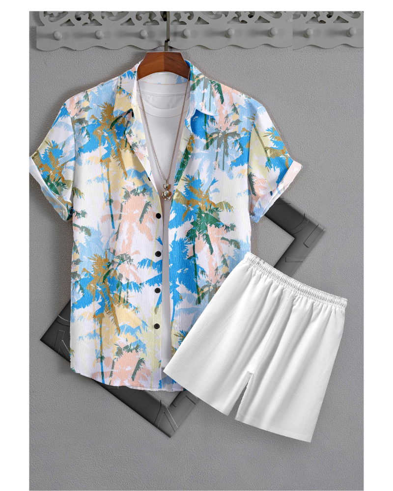 Azyroo Men’s Pastel Palm Print Co-ord Set – Vibrant Summer Outfit
