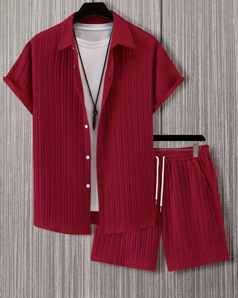 Azyroo Men’s Red Co-ord Set with short-sleeve shirt and shorts