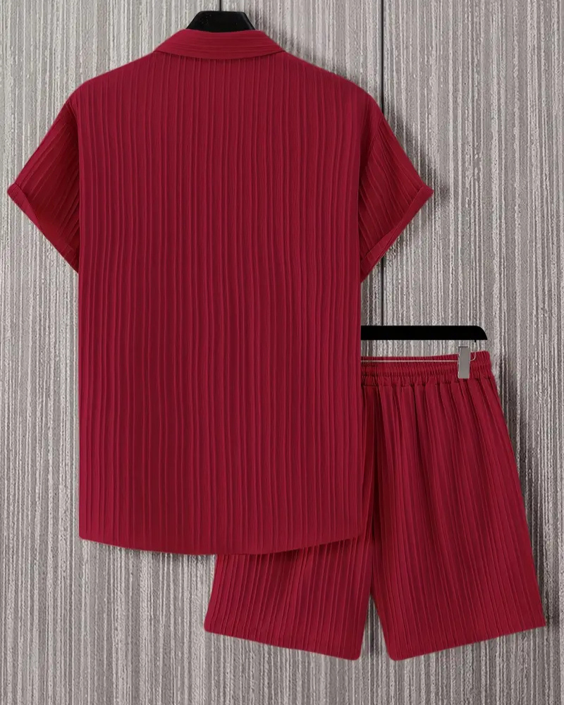 Azyroo Men’s Red Co-ord Set with short-sleeve shirt and shorts